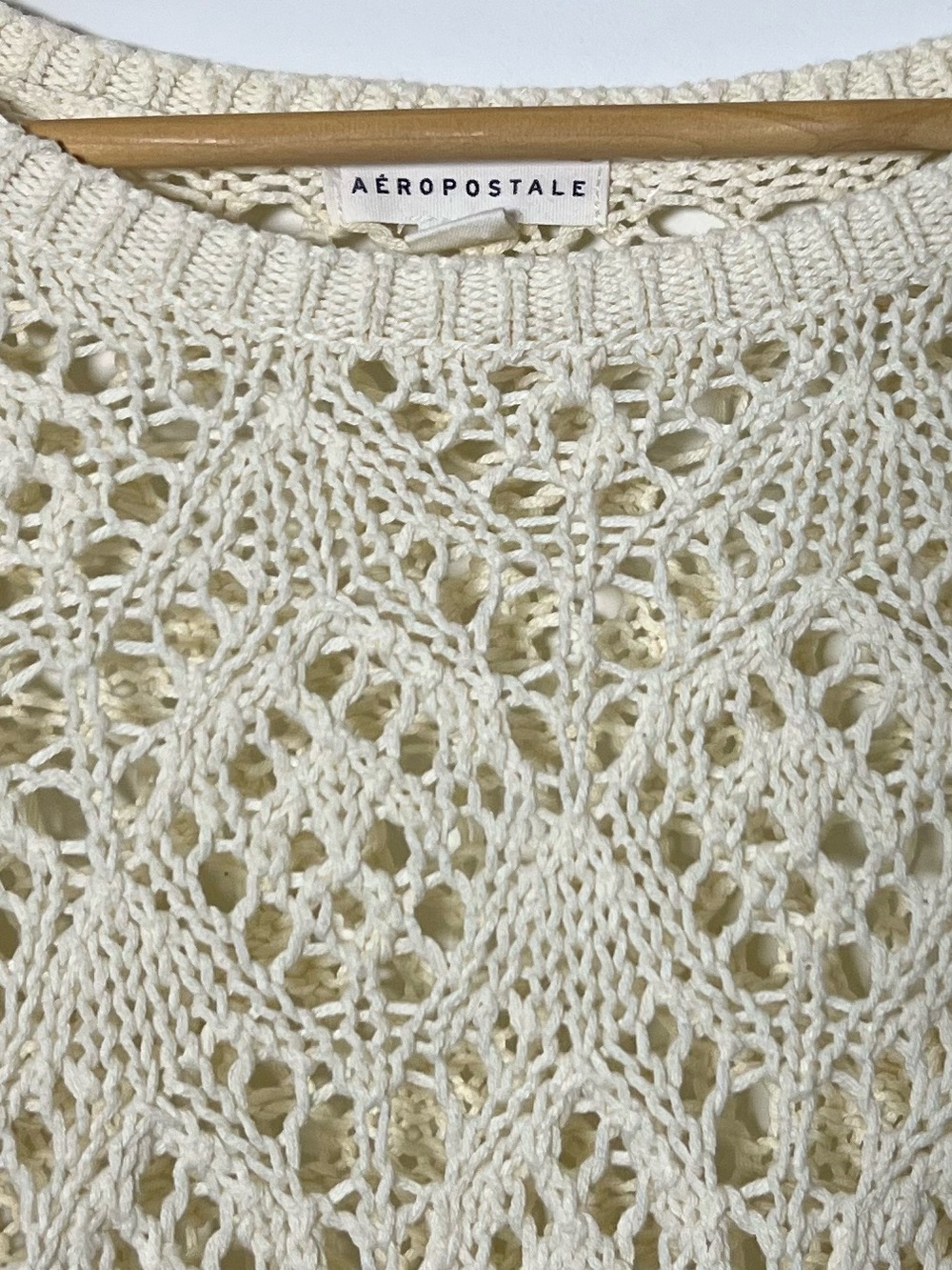 Aeropostale Cream Openwork Crochet Pullover Knit Sweater Boho Beachy Festival - Picture 4 of 14